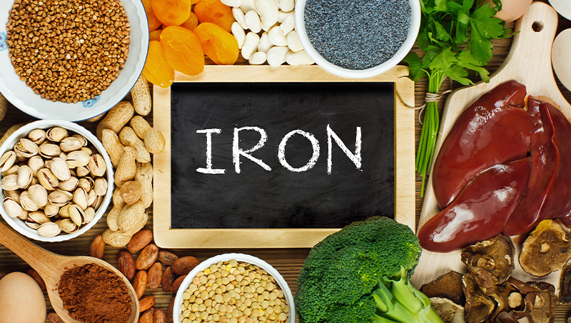 iron rich foods, such as liver, dried beans, and nuts